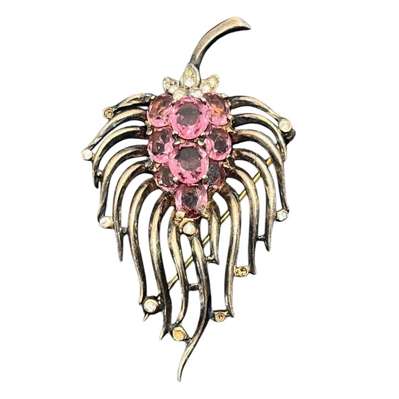 Trifari gold over Sterling Silver Alfred Philippe Feather Bullrush Flower brooch